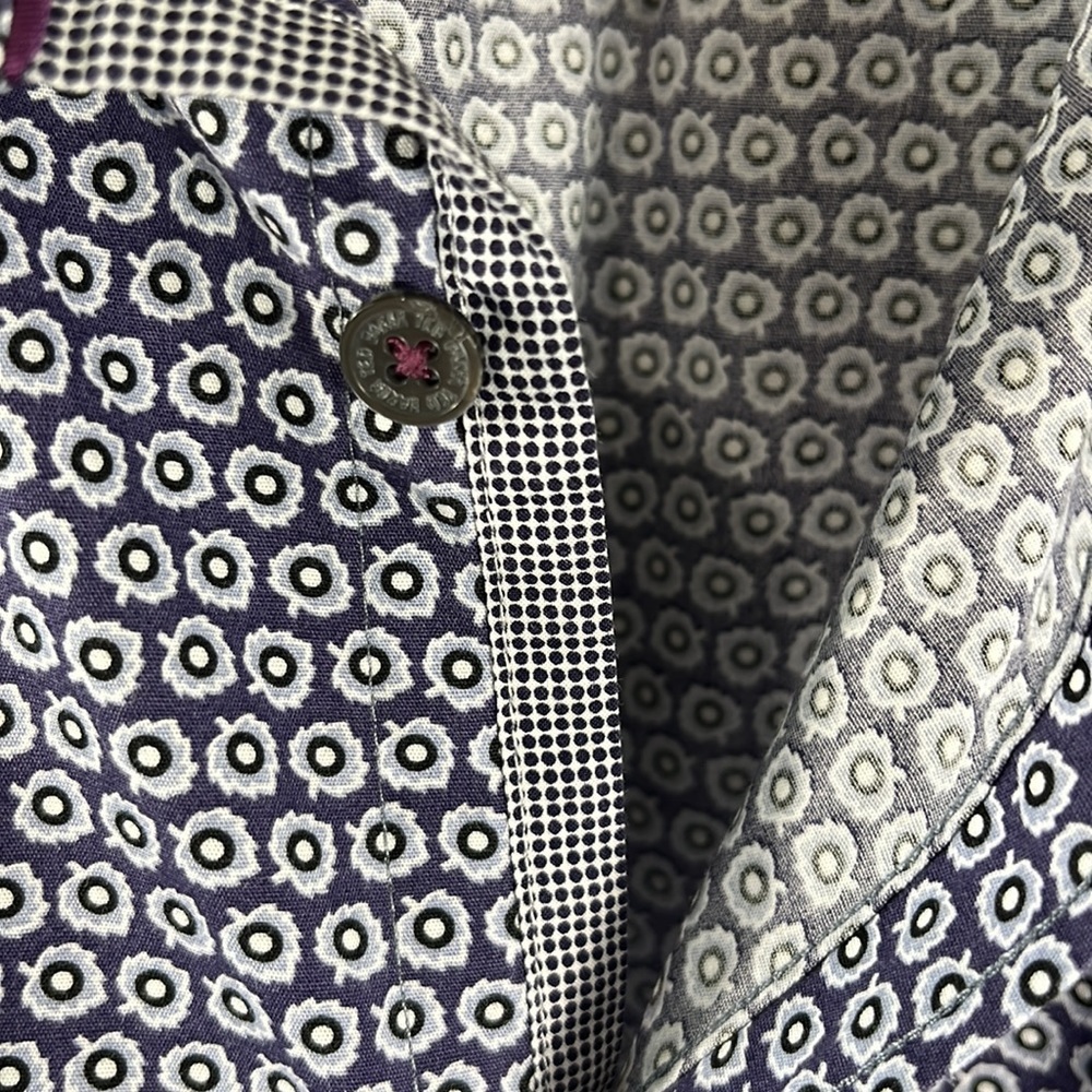 Ted Baker XXL Button Down Shirt Purple/Blue Print Long Sleeve Shirt Modern Fit - Picture 8 of 12